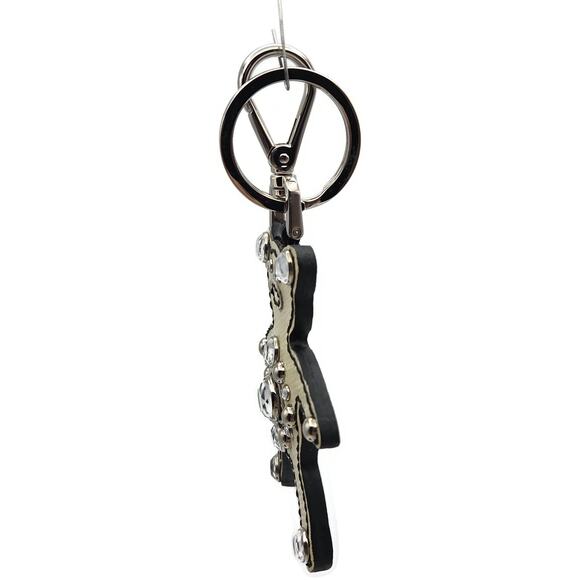 Prada Teddy Bear Keychain Purse Charm Beige Black Saffiano Leather with Crystals - Picture 6 of 11
